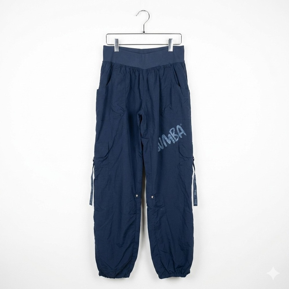Vtg Zumba Cargo Pants Nylon Women's Y2K Yoga Workout Snap Blue Sz XL
